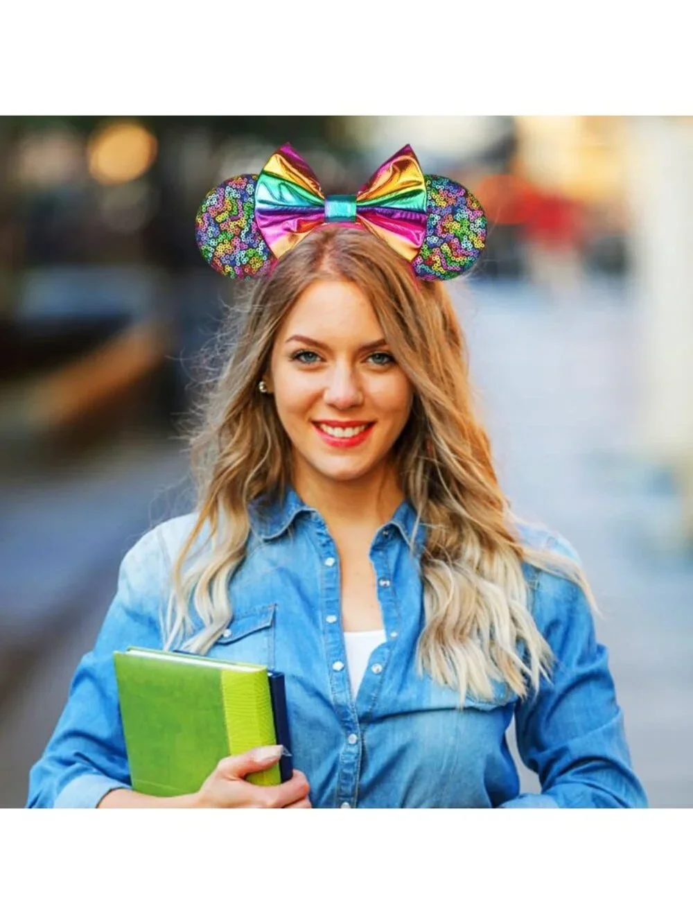Women Rainbow-1 Shiny Bow Mickey Mouse Hair Headband For Cosplay
